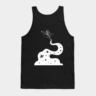 Astronaut gliding through space galaxy on a paper plane spaceship Tank Top